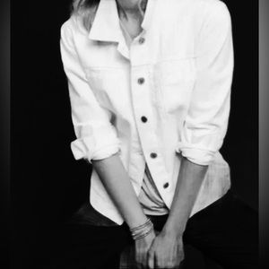 Anthropologie Pilcro And The Letterpress Ivory Denim Trucker Style Jacket